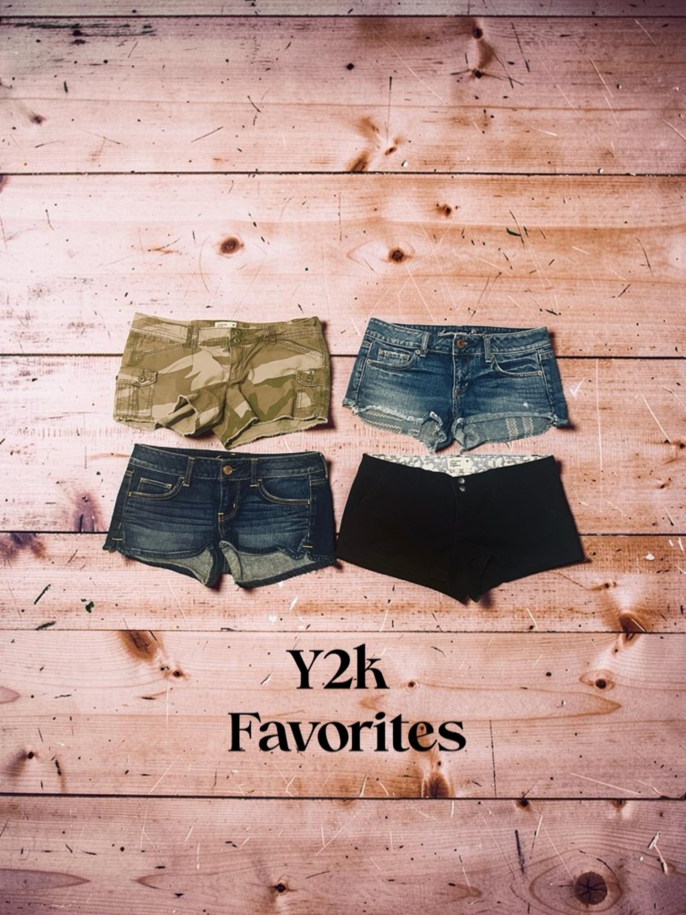 Y2K Low-Rise Shorts Camo, Washed Denim, Classic Denim, & Black